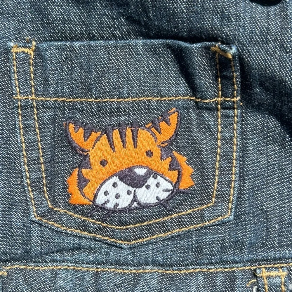 Y2K Gymboree Embroidered Tiger Overalls Dark Wash Denim 6-12 Mos NWT